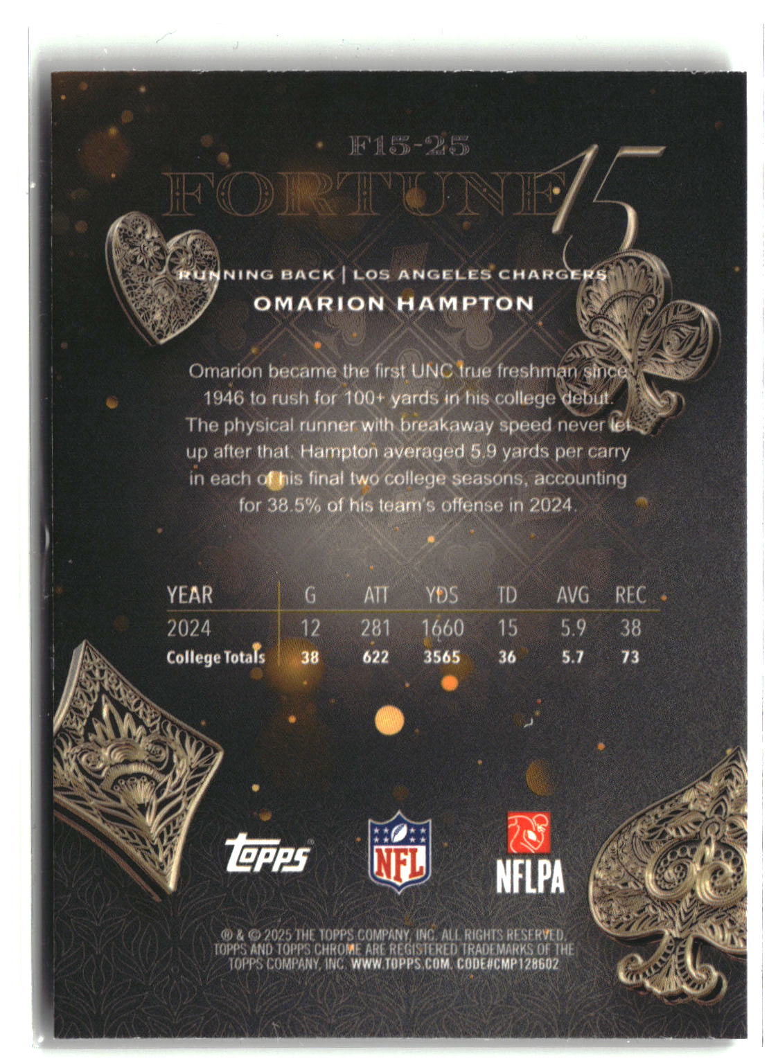 2025 Topps Chrome #F15-25 Omarion Hampton Fortune 15-6