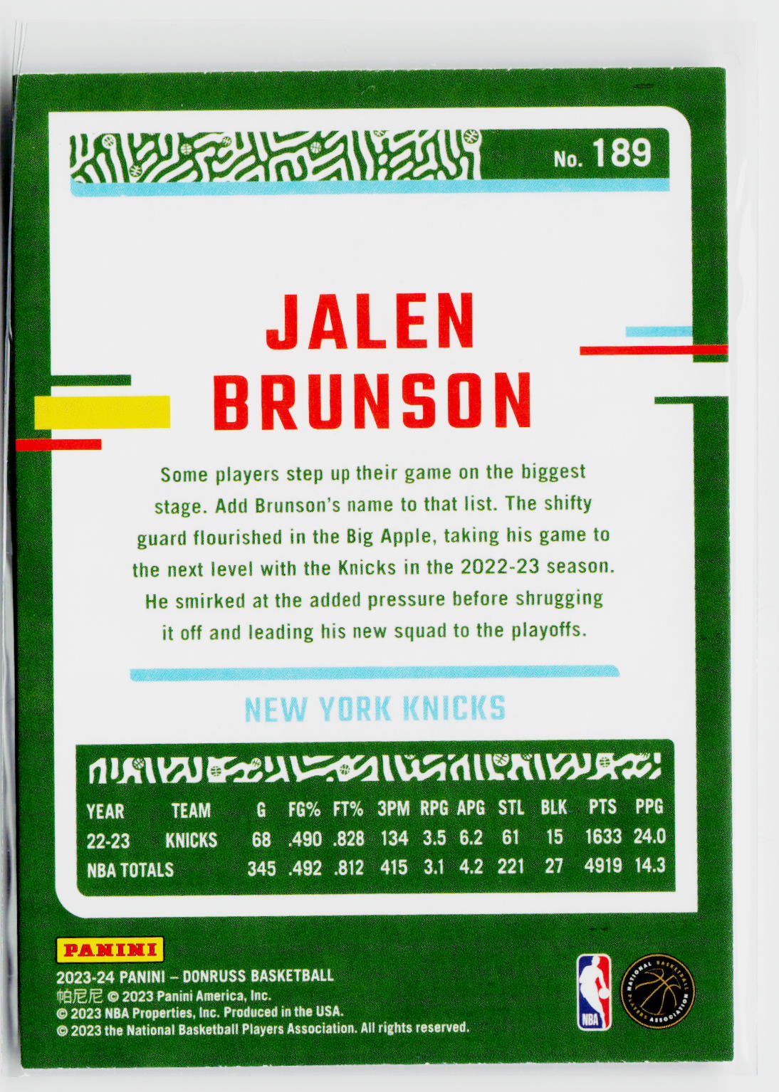 2023-24 Donruss #189 Jalen Brunson-2