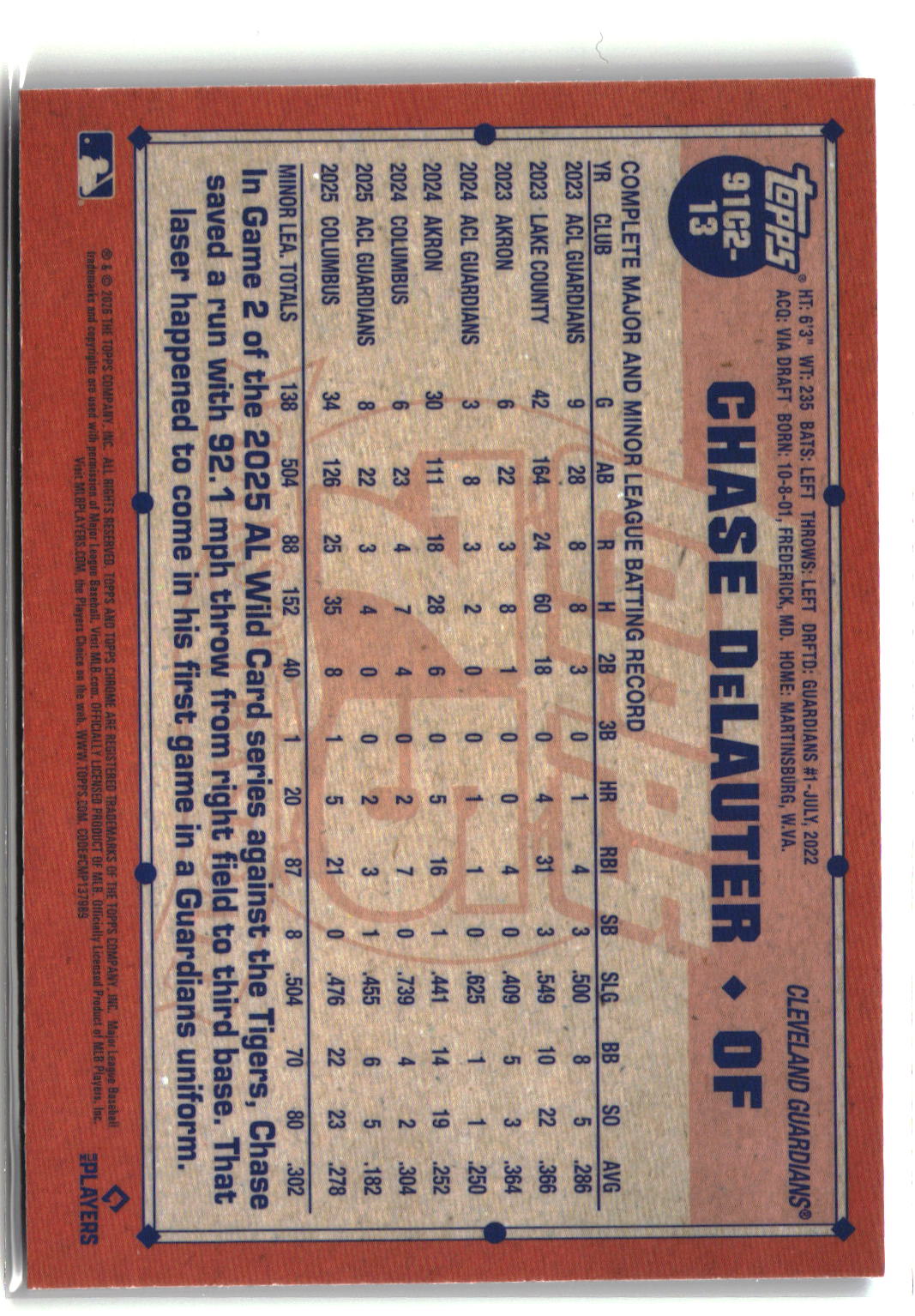 2026 Topps Series 2 #91C2-13 Chase DeLauter 1991 Baseball 35th Chrome 049/150-2