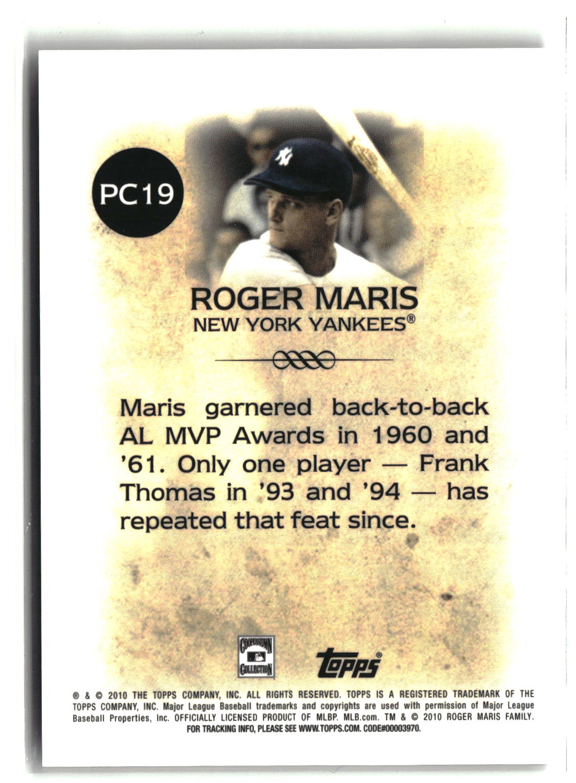 2010 Topps #PC19 Roger Maris Legends Platinum Chrome-2