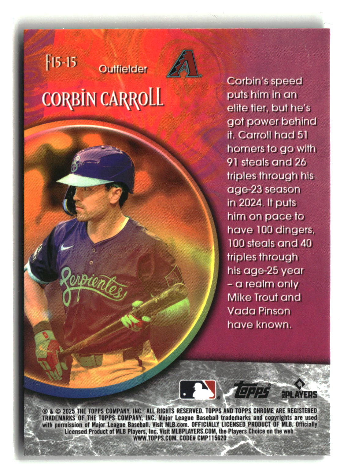 2025 Topps Chrome Update #F15-15 Corbin Carroll Fortune 15-2