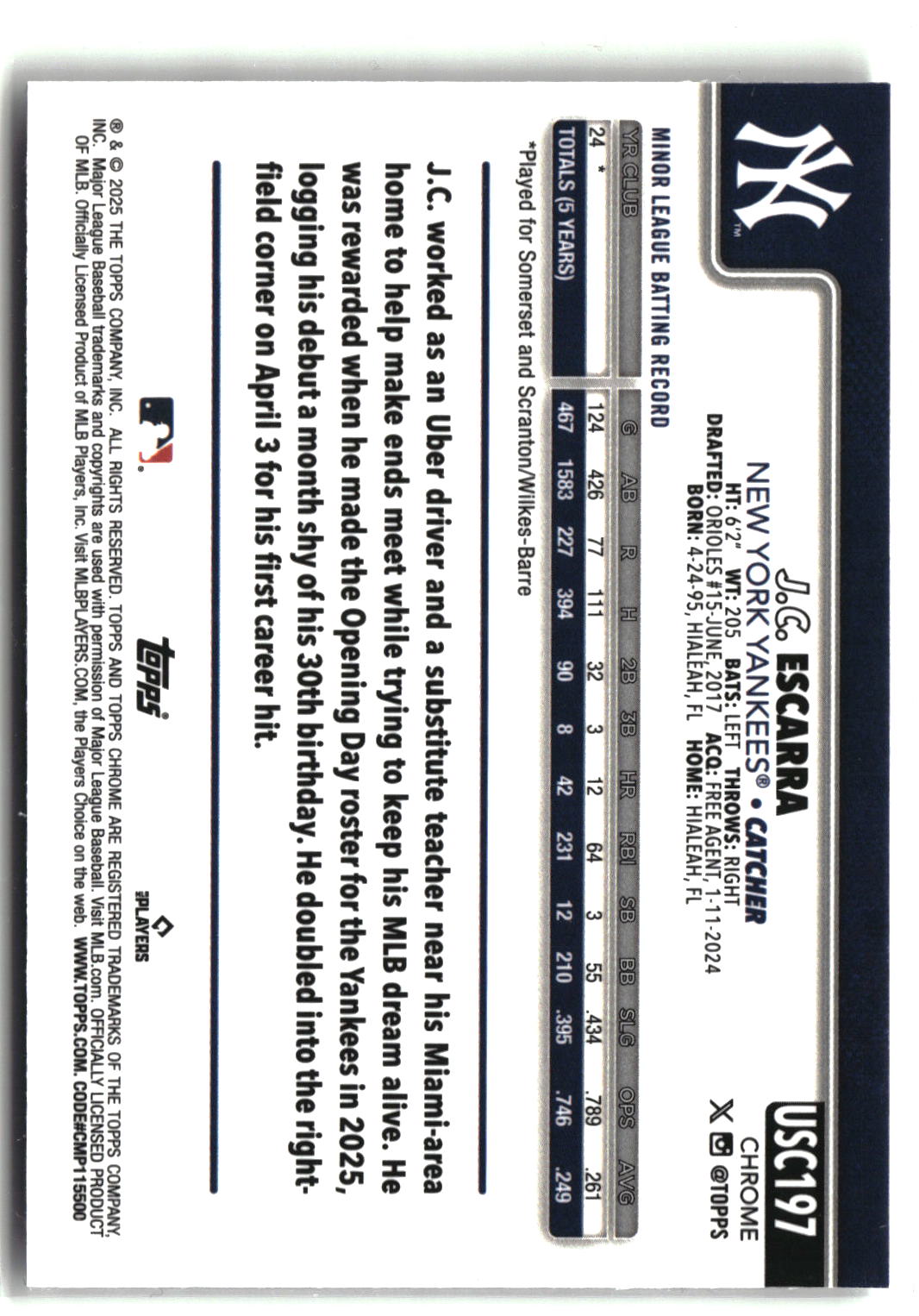 2025 Topps Chrome Update #USC197 J.C. Escarra ToppsFractors-4