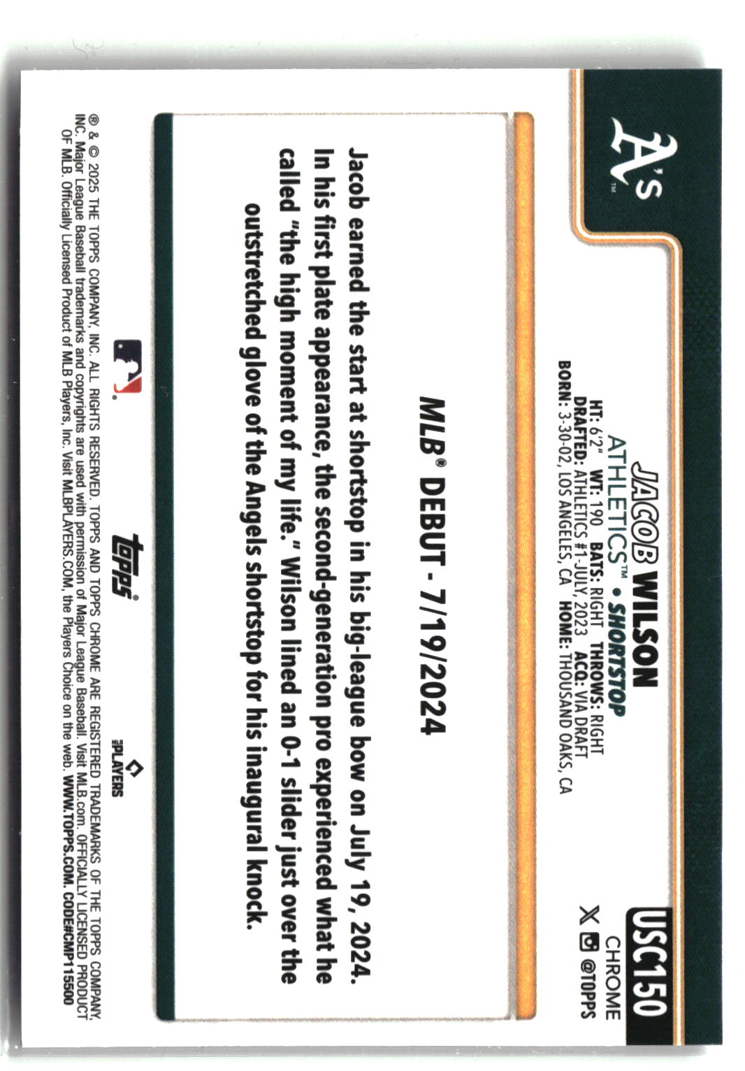 2025 Topps Chrome Update #USC150 Jacob Wilson-2