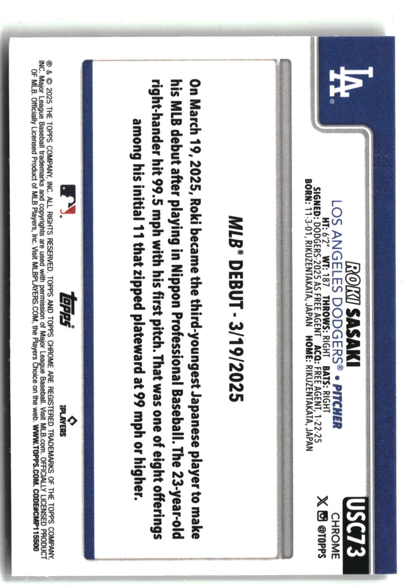 2025 Topps Chrome Update #USC73 Roki Sasaki-2