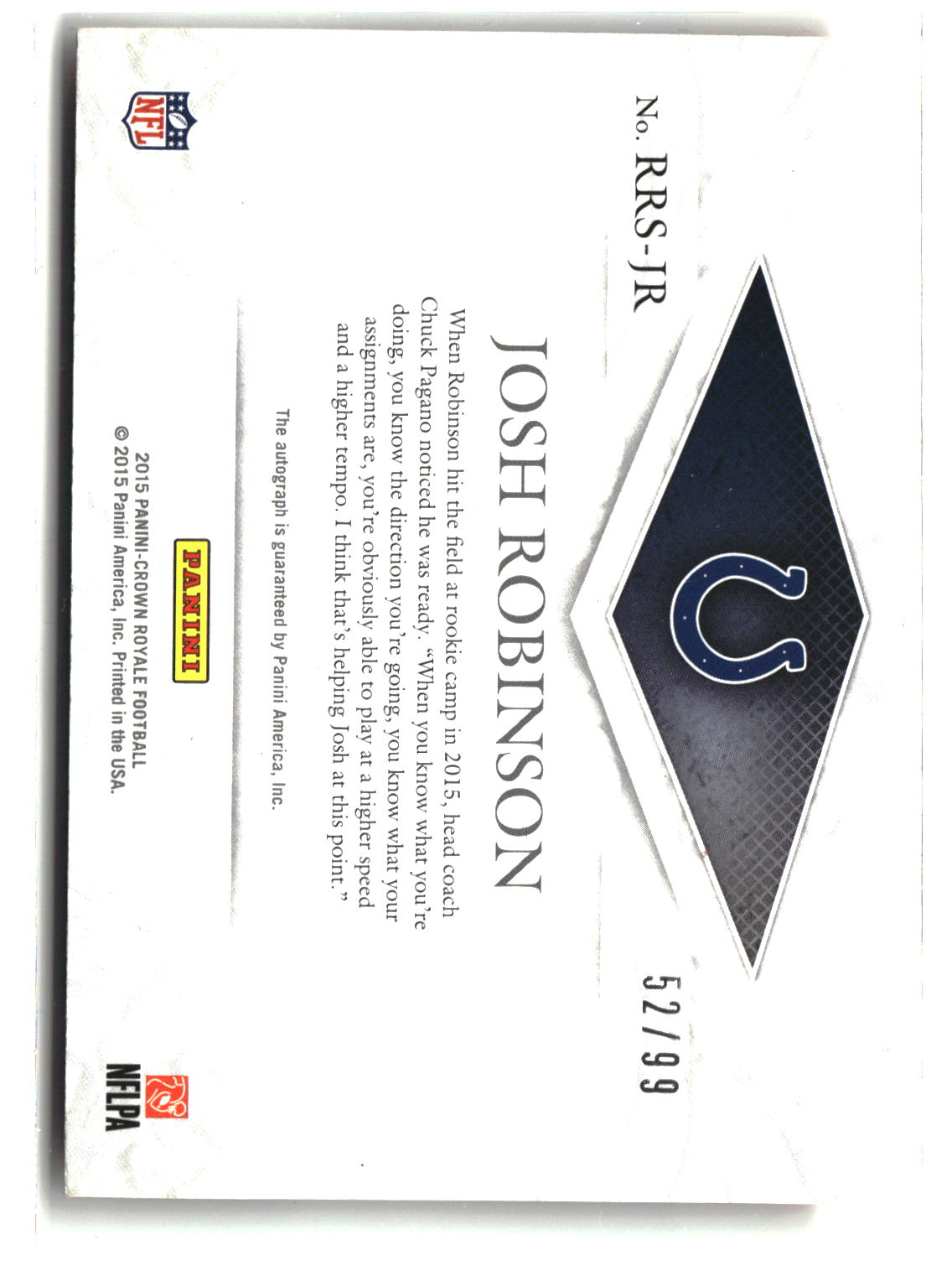 2015 Panini Crown Royale #RRS-JR Josh Robinson Auto Rookie ROYalty Sigature #/99-4
