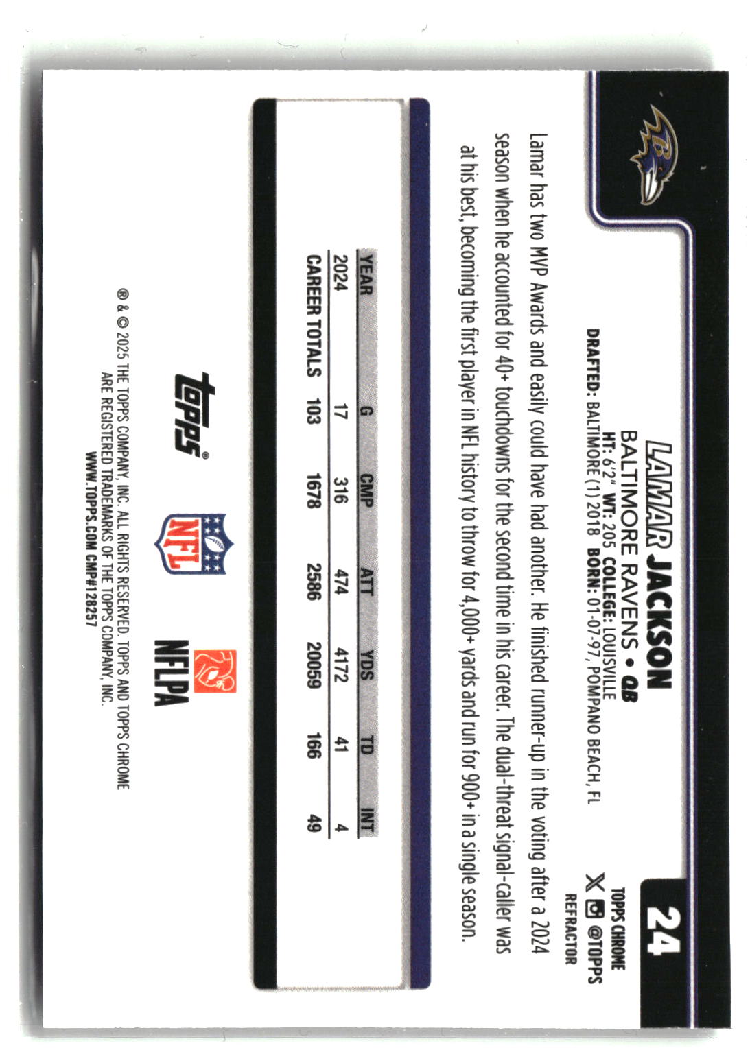 2025 Topps Chrome #24 Lamar Jackson Refractor-2