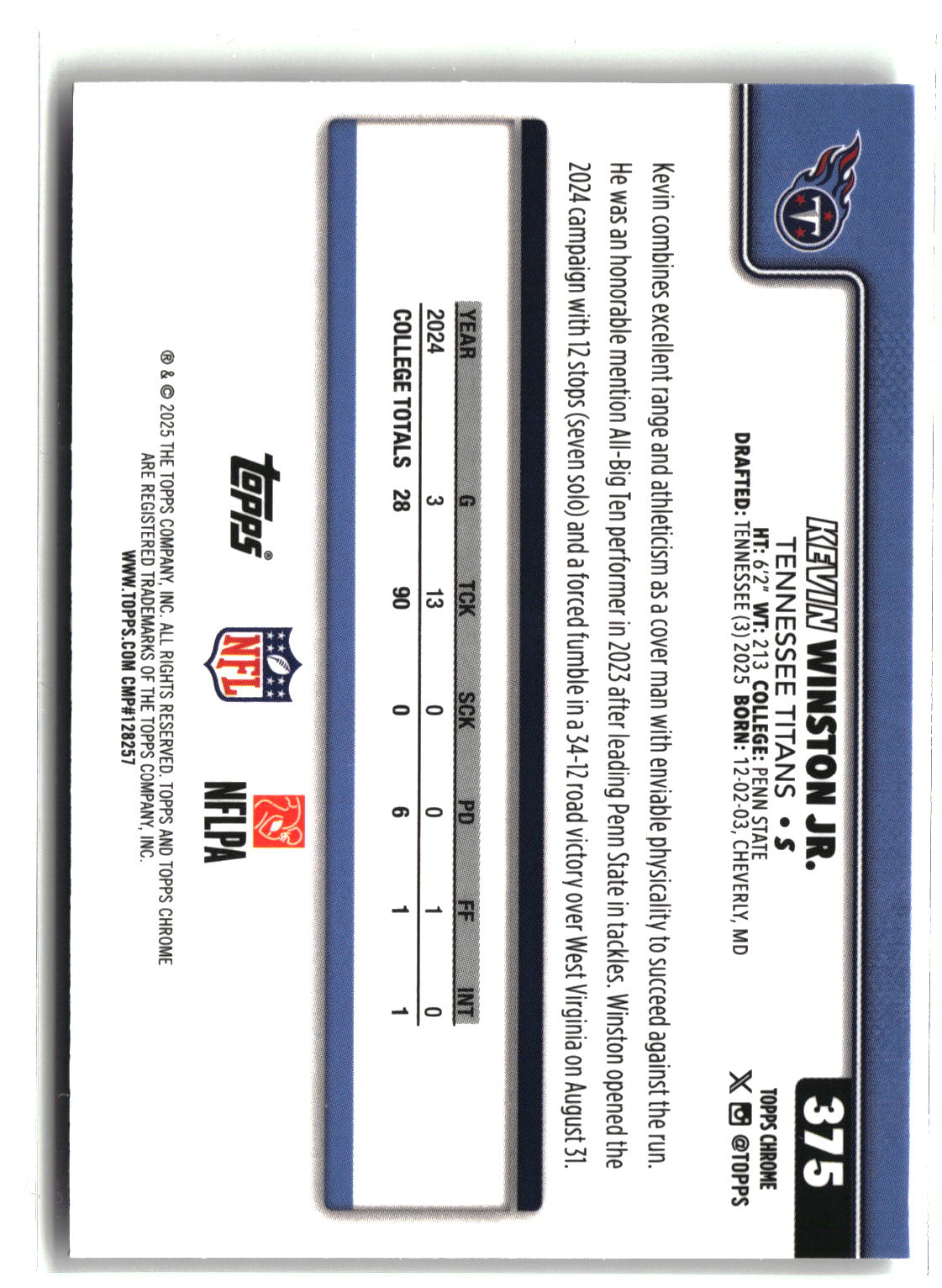 2025 Topps Chrome #375 Kevin Winston Jr.-2