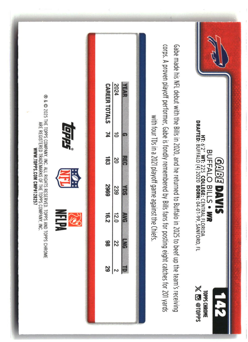 2025 Topps Chrome #142 Gabe Davis Red White and Blue Refractor-2