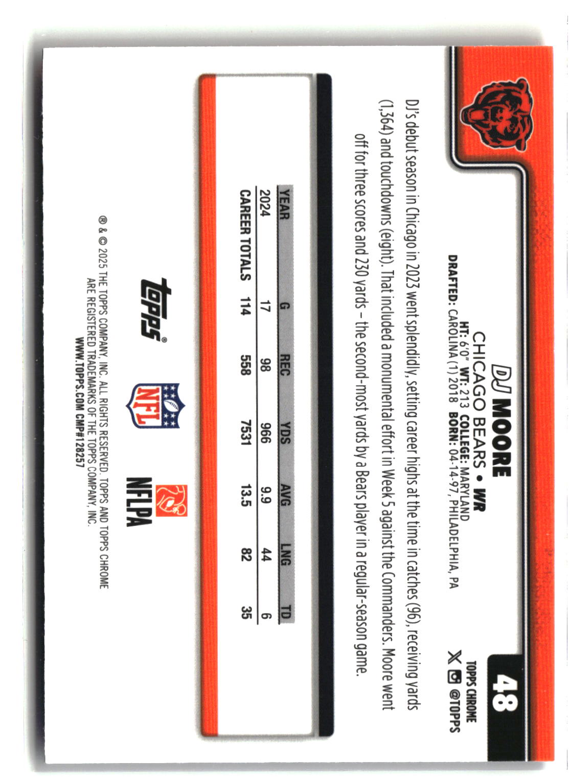 2025 Topps Chrome #48 DJ Moore Red White and Blue Refractor-2