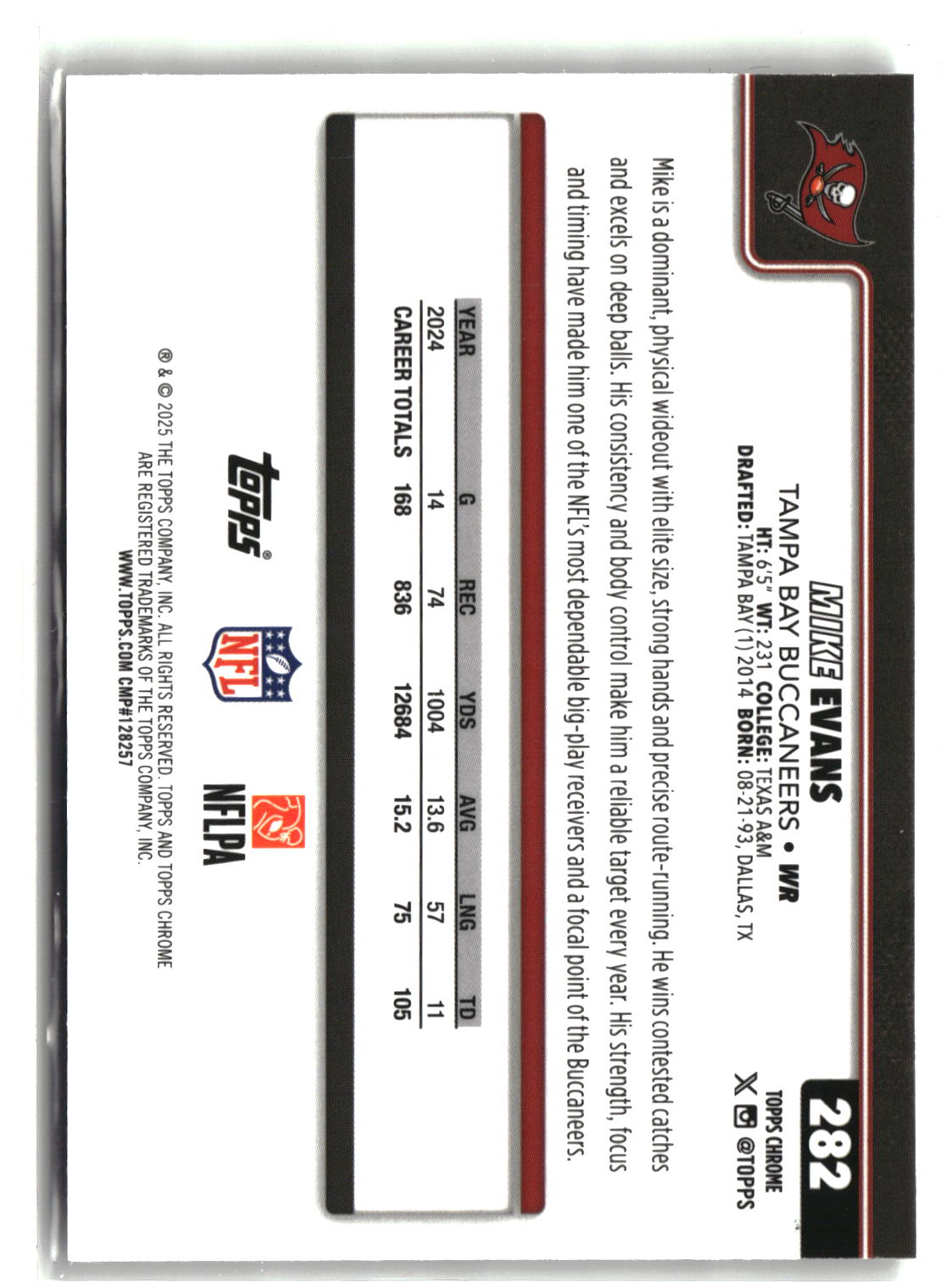 2025 Topps Chrome #282 Mike Evans Ray Wave Refractor-2