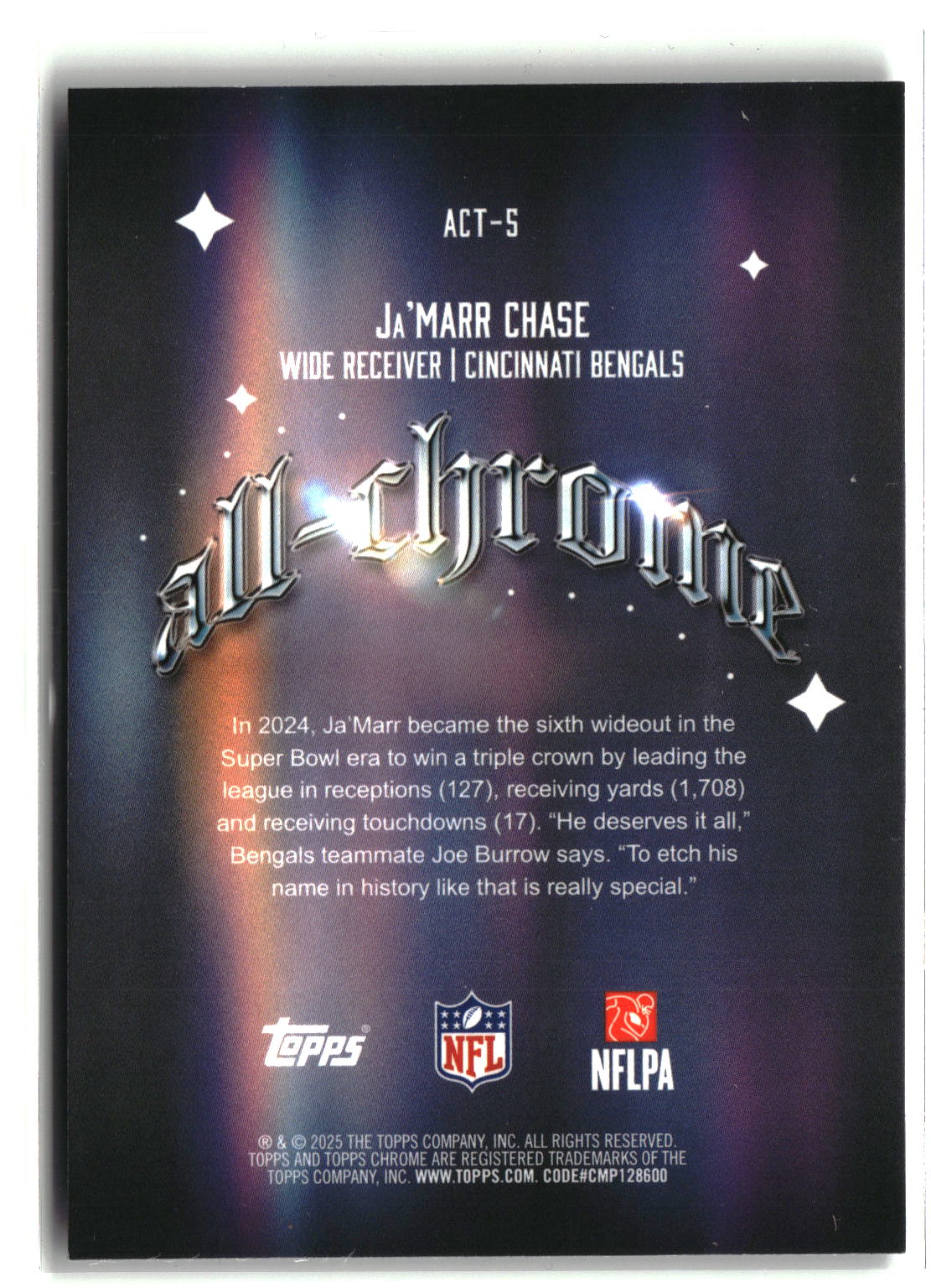 2025 Topps Chrome #ACT-5 Ja'Marr Chase All Chrome Team-2