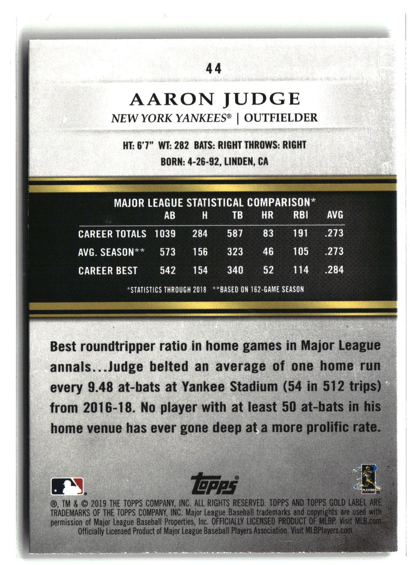 2019 Topps Gold Label #44 Aaron Judge Class 1 Black-2