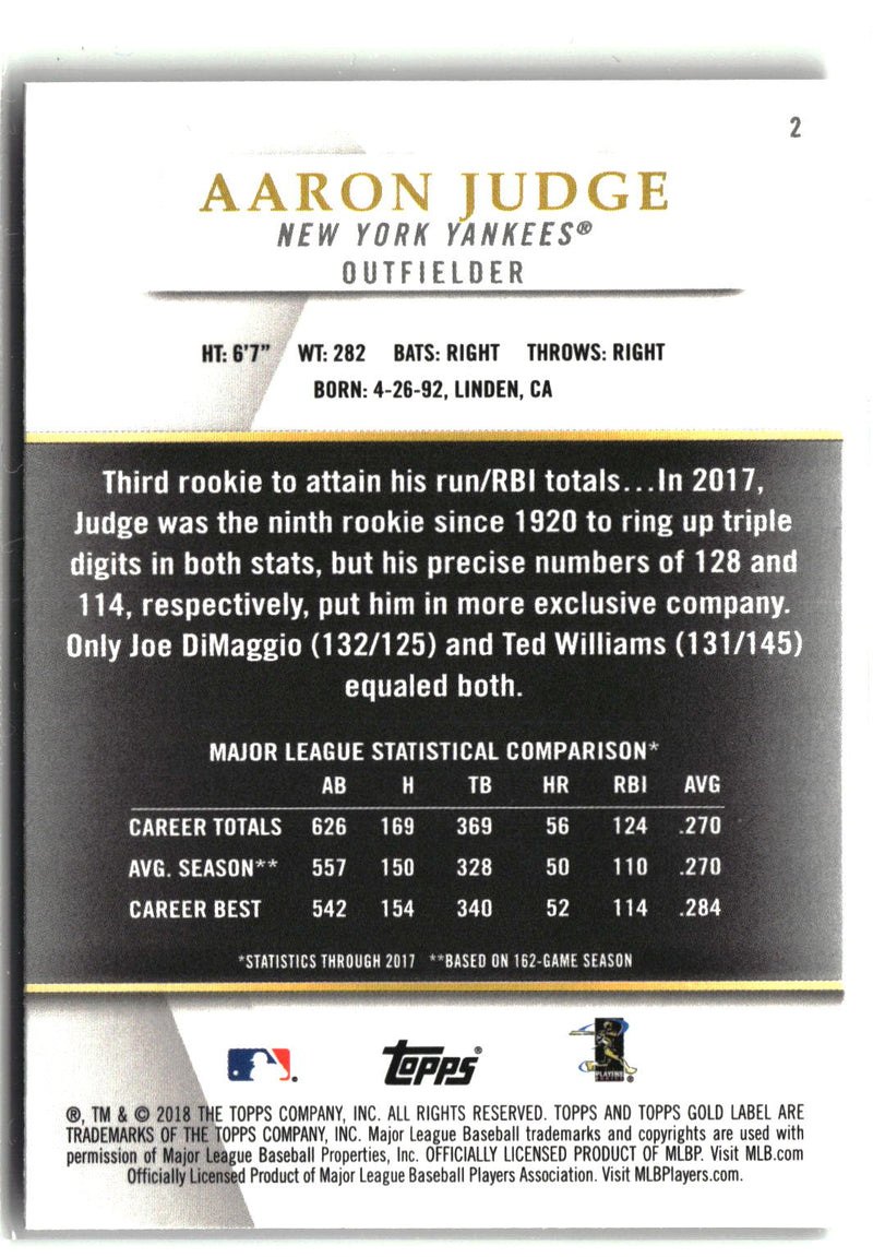 2018 Topps Gold Label #2 Aaron Judge Class 1-2