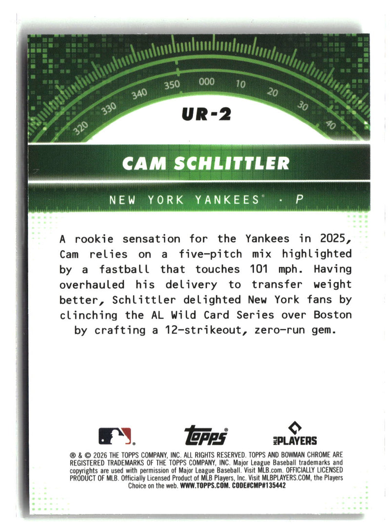 2026 Bowman #UR-2 Cam Schlittler Under the Radar-2