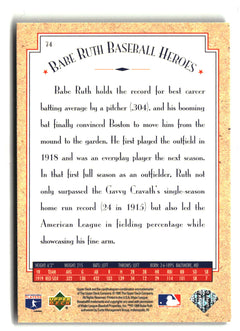 1995 Upper Deck #74 Babe Ruth Baseball Heroes: Babe Ruth-2