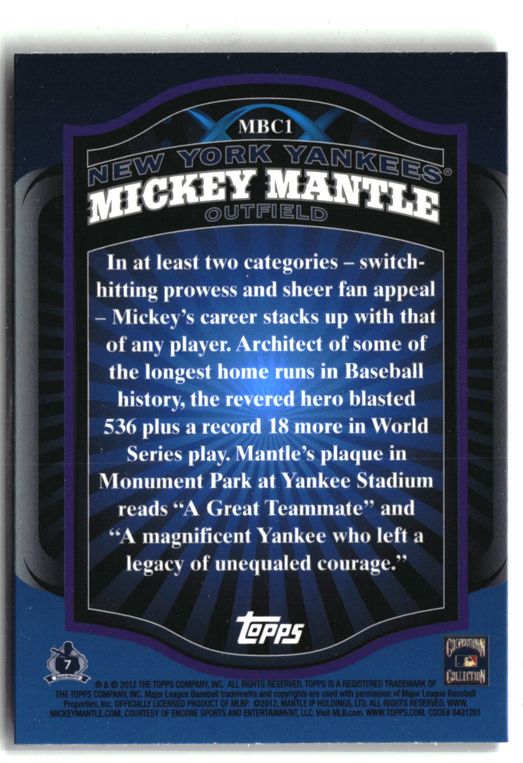 2012 Topps #MBC1 Mickey Mantle Retail Refractors-2