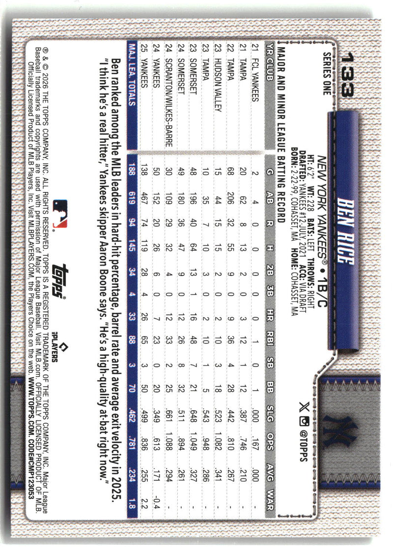 2026 Topps #133 Ben Rice Holo Foil-2