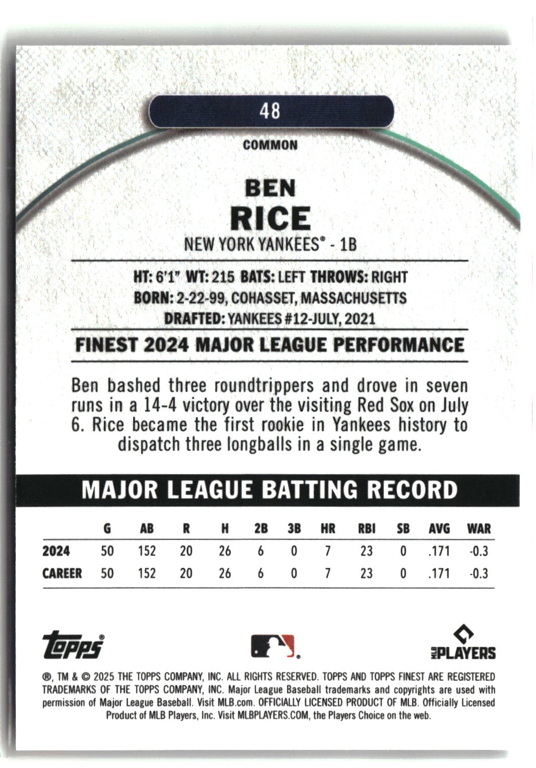 2025 Finest #48 Ben Rice-2
