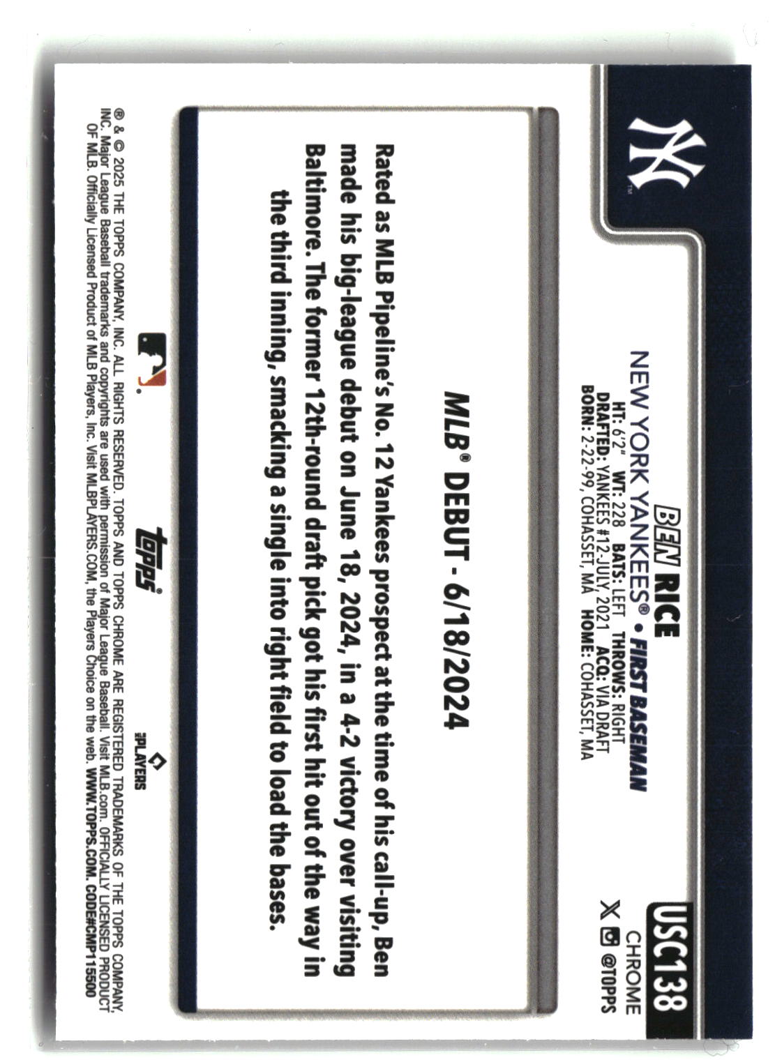 2025 Topps Chrome Update #USC138 Ben Rice-2