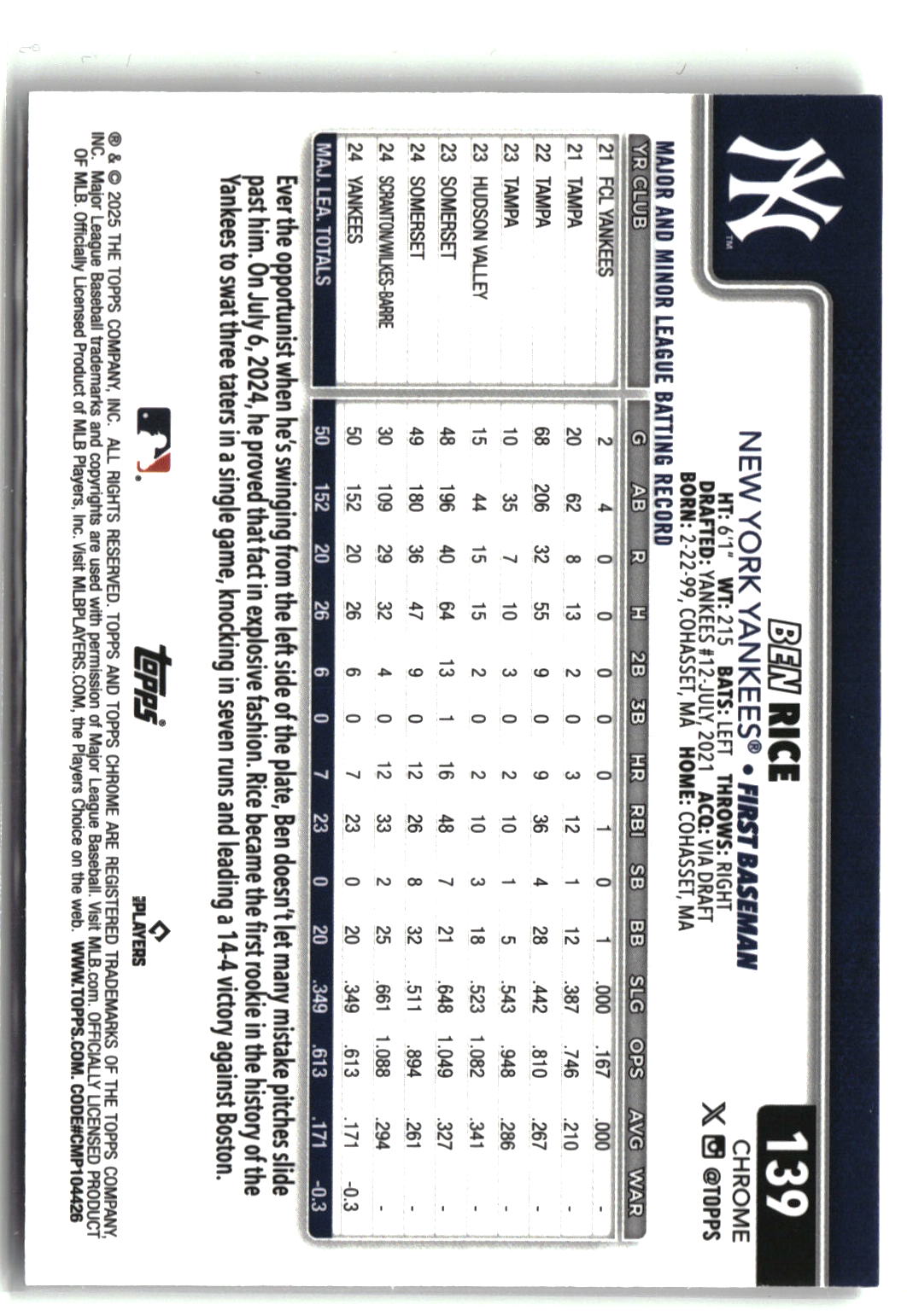 2025 Topps Chrome #139 Ben Rice Sepia Refractors-2