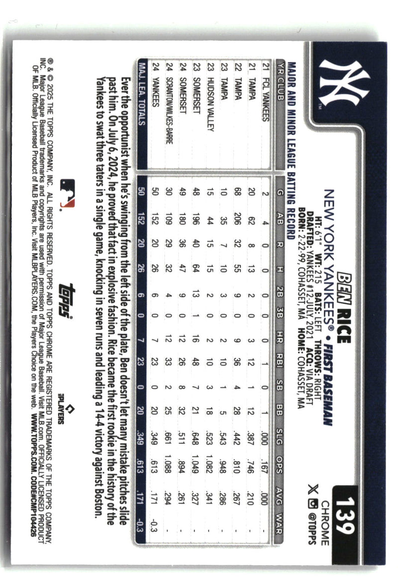 2025 Topps Chrome #139 Ben Rice Sepia Refractors-2