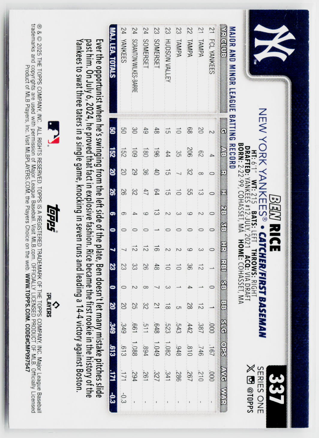 2025 Topps #337 Ben Rice-2