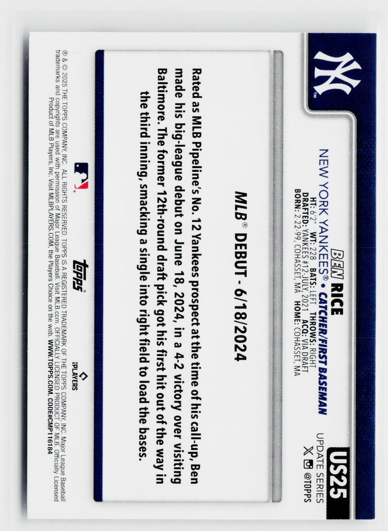 2025 Topps Update #US25 Ben Rice-2
