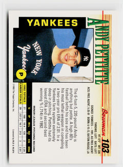 1993 Bowman #103 Andy Pettitte-2