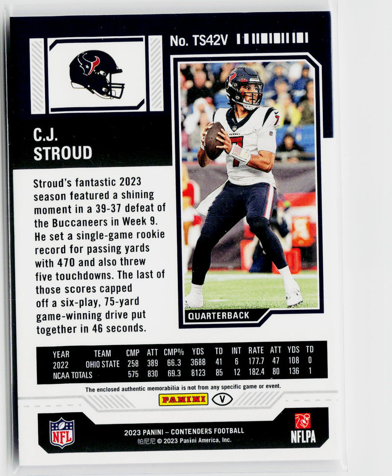 2023 Panini Contenders #TS42V C.J. Stroud Rookie Ticket Swatches Variations-2