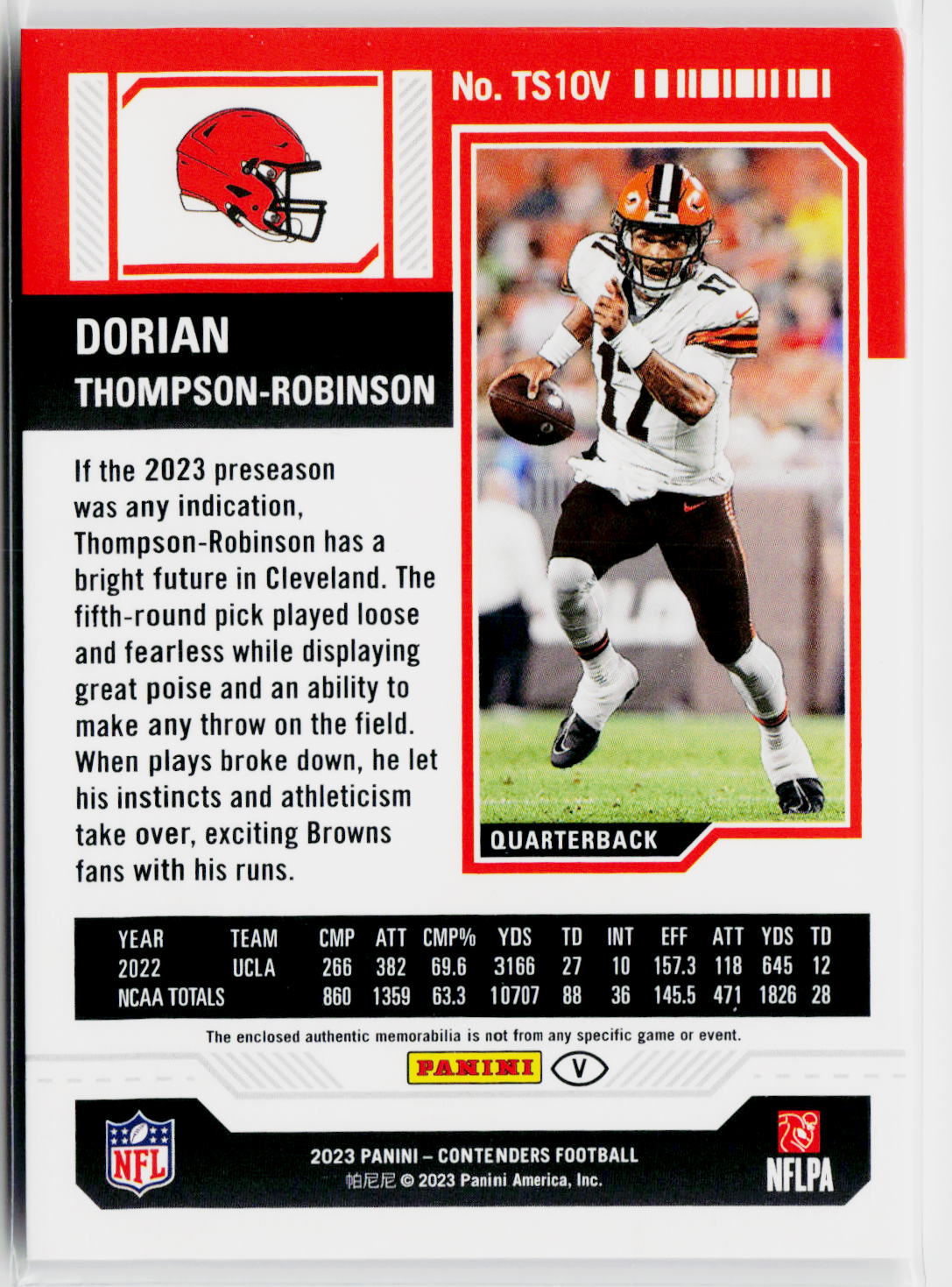 2023 Panini Contenders #TS10V Dorian Thompson-Robinson Rookie Swatches-2