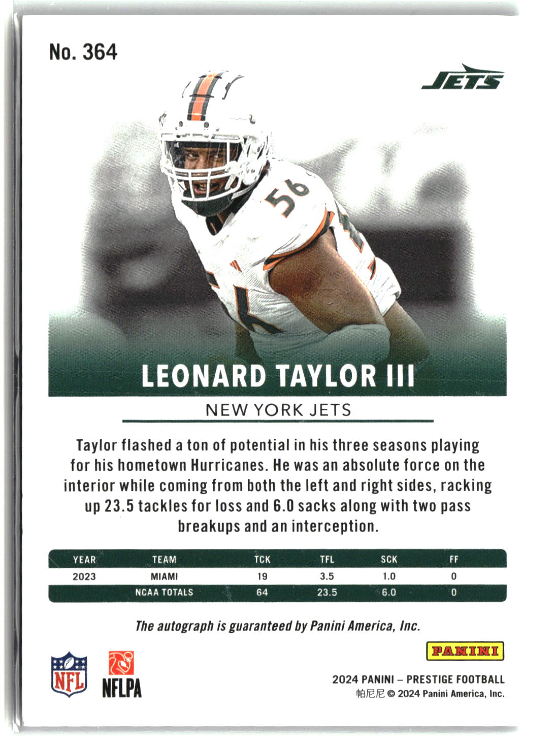 2024 Panini Prestige #364 Leonard Taylor III Xtra Points Signatures Premium-2