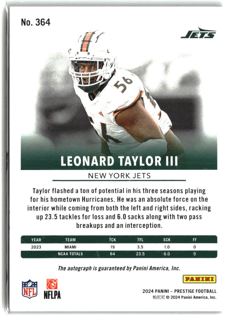 2024 Panini Prestige #364 Leonard Taylor III Xtra Points Signatures Premium-2