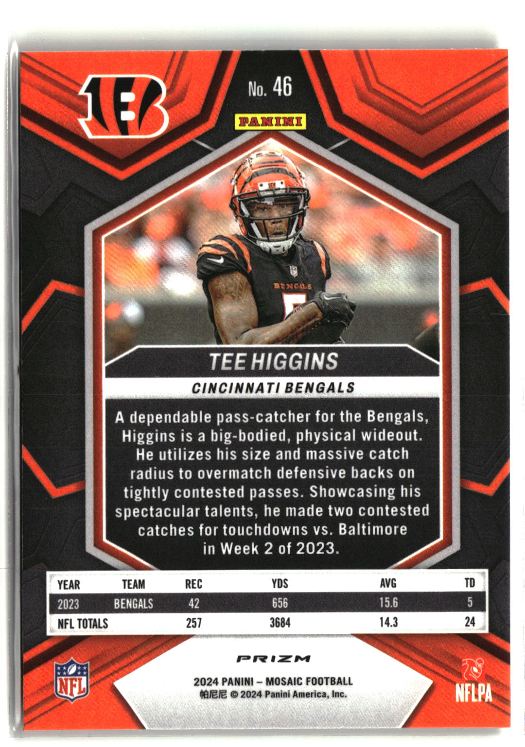 2024 Panini Mosaic #46 Tee Higgins Mosaic Reactive Yellow-2