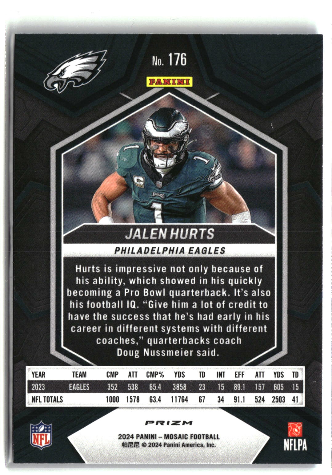 2024 Panini Mosaic #176 Jalen Hurts Mosaic Reactive Blue-2
