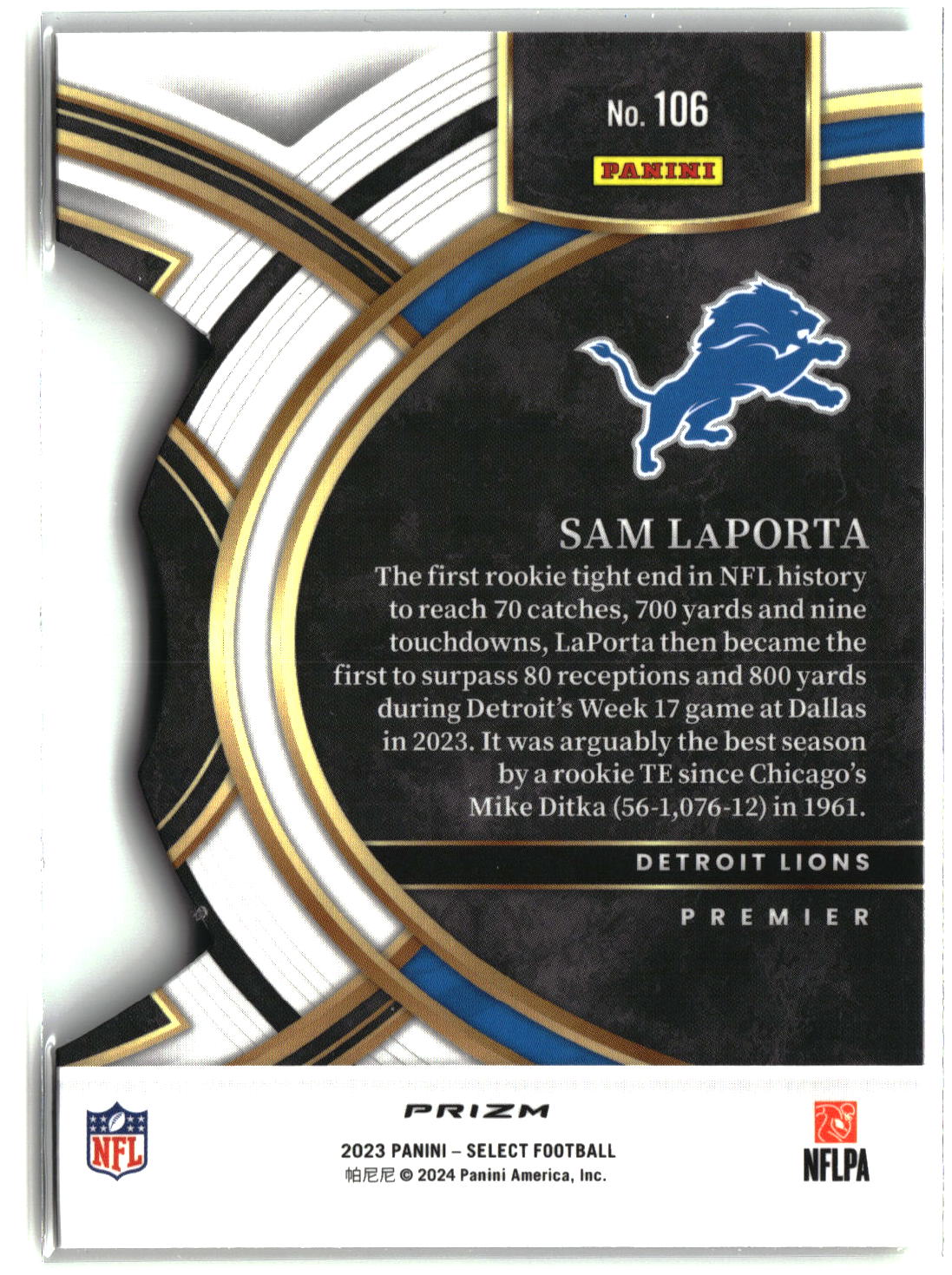 2023 Panini Select #106 Sam LaPorta Black and Green Prizms Die Cuts-2