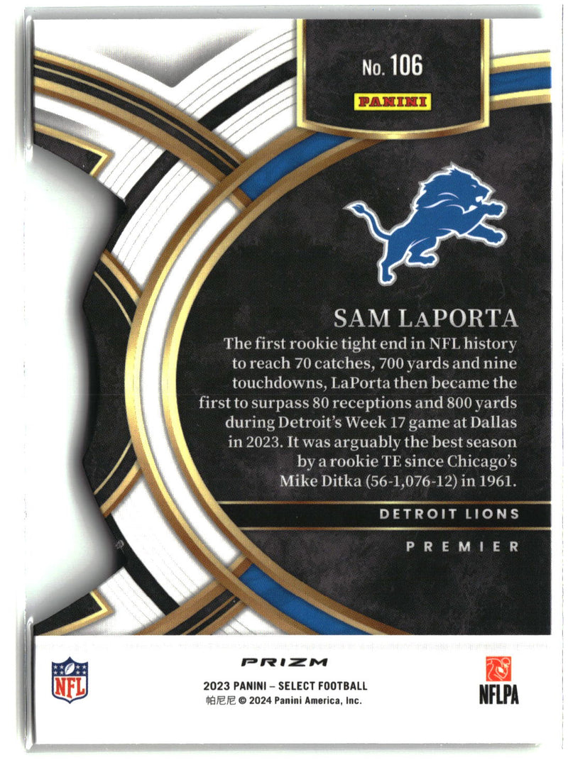 2023 Panini Select #106 Sam LaPorta Black and Green Prizms Die Cuts-2