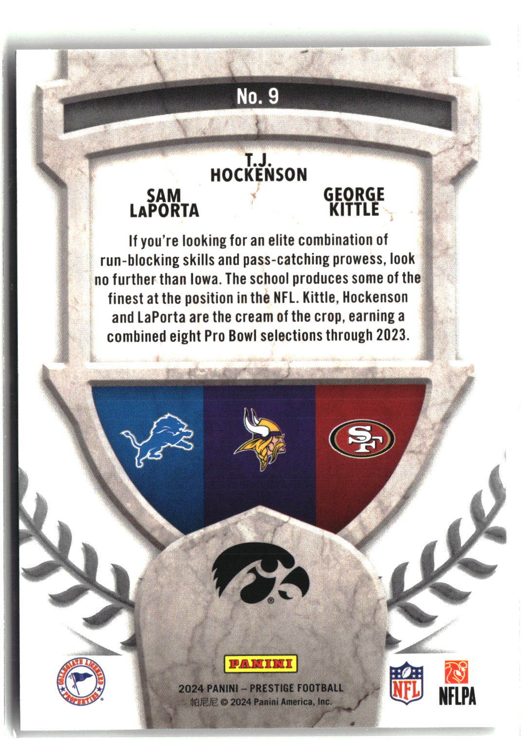 2024 Panini Prestige #9 Sam LaPorta / T.J. Hockenson / George Kittle Alma Maters-2