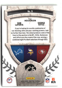 2024 Panini Prestige #9 Sam LaPorta / T.J. Hockenson / George Kittle Alma Maters-2