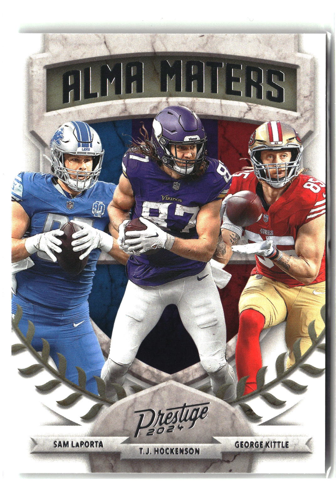 2024 Panini Prestige #9 Sam LaPorta / T.J. Hockenson / George Kittle Alma Maters-1