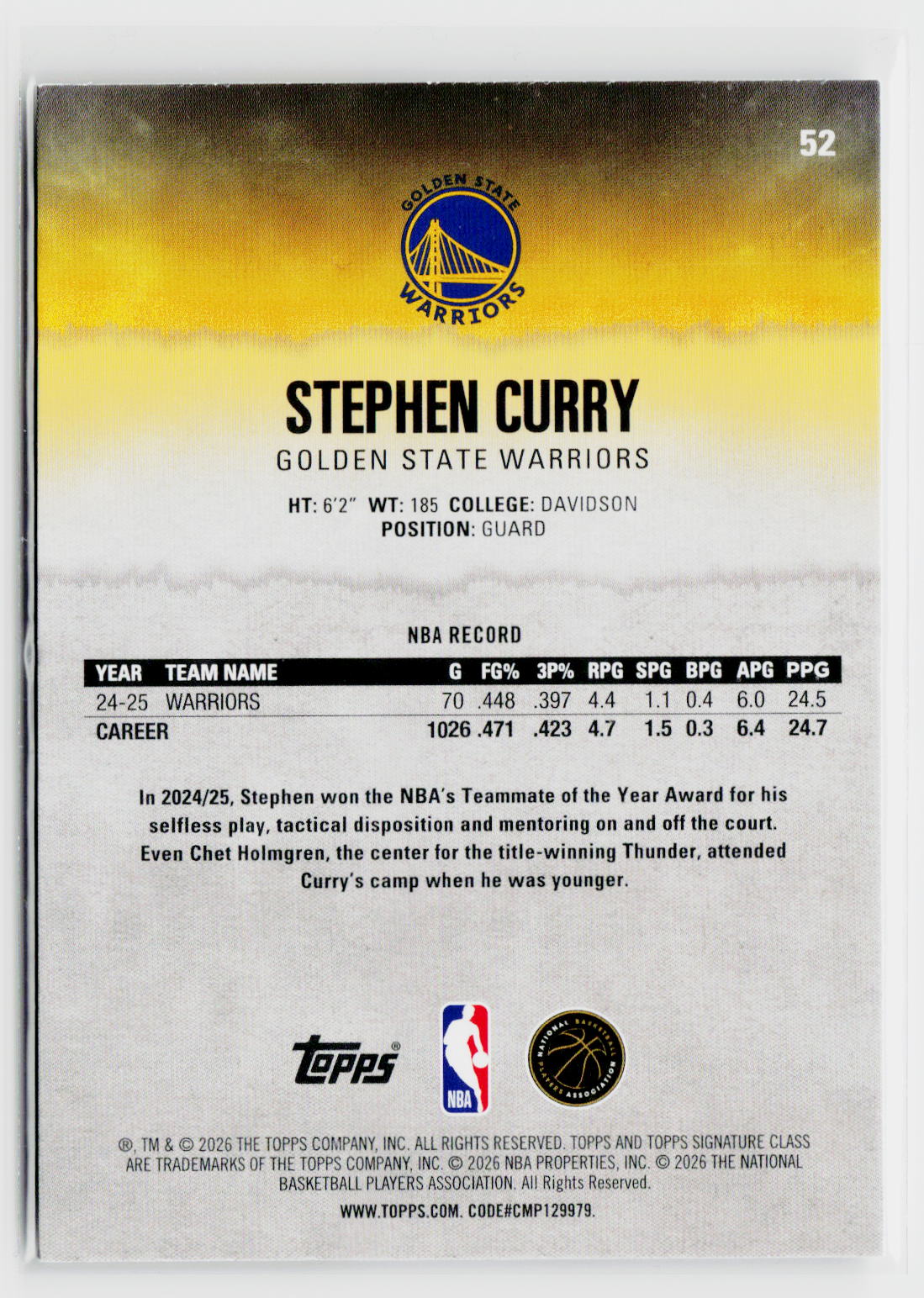2025-26 Topps Signature Class #52 Stephen Curry-2