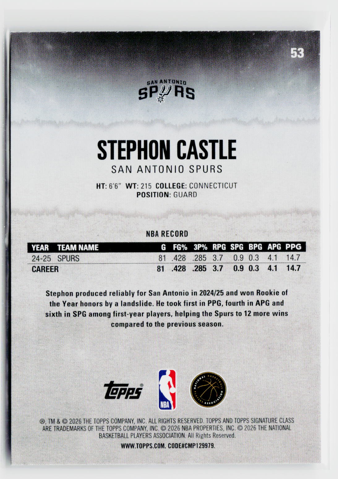 2025-26 Topps Signature Class #53 Stephon Castle-2