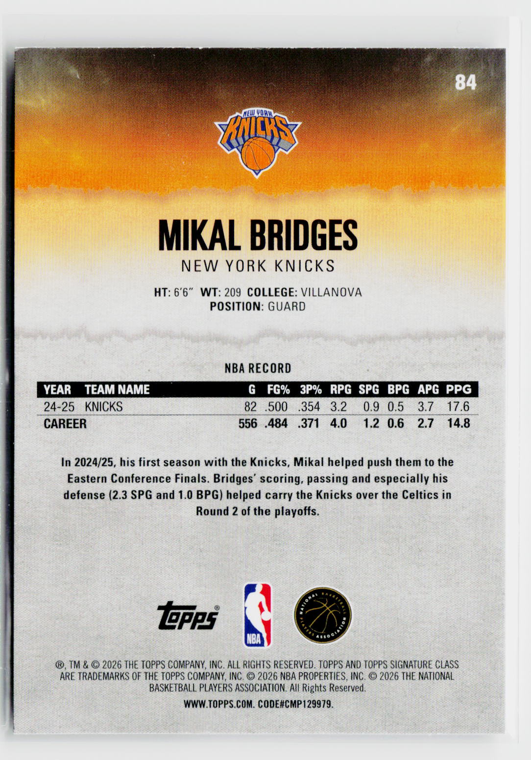 2025-26 Topps Signature Class #84 Mikal Bridges-2