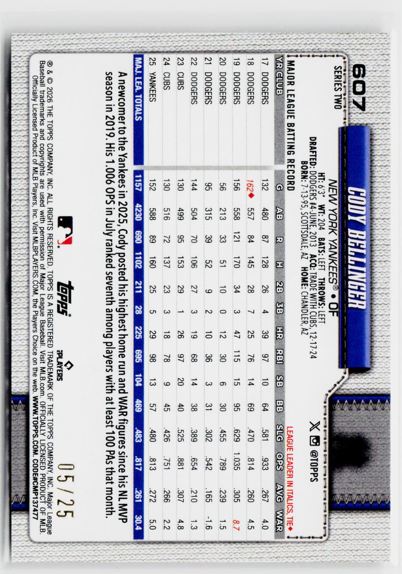 2026 Topps #607 Cody Bellinger Wood #/25-2