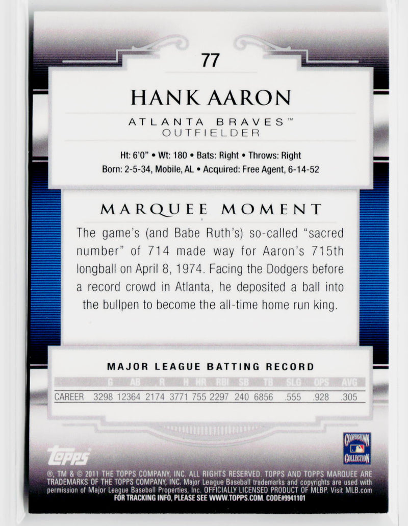 2011 Topps Marquee #77 Hank Aaron Blue #/299-2