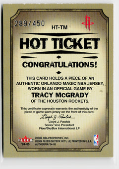 2004-05 Fleer Authentix #HT-TM Tracy McGrady Hot Ticket Jerseys #/450-2