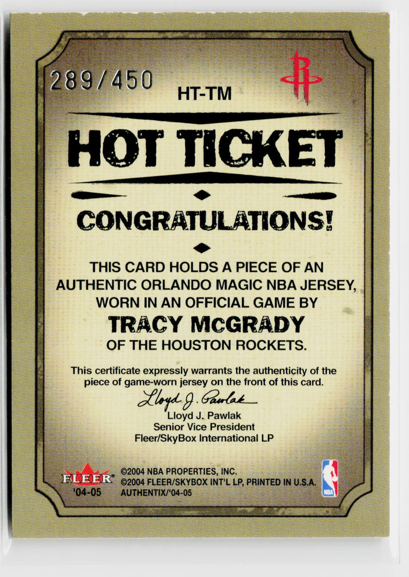 2004-05 Fleer Authentix #HT-TM Tracy McGrady Hot Ticket Jerseys #/450-2