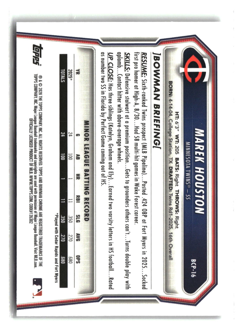 2026 Bowman #BCP-16 Marek Houston Chrome Prospects-2