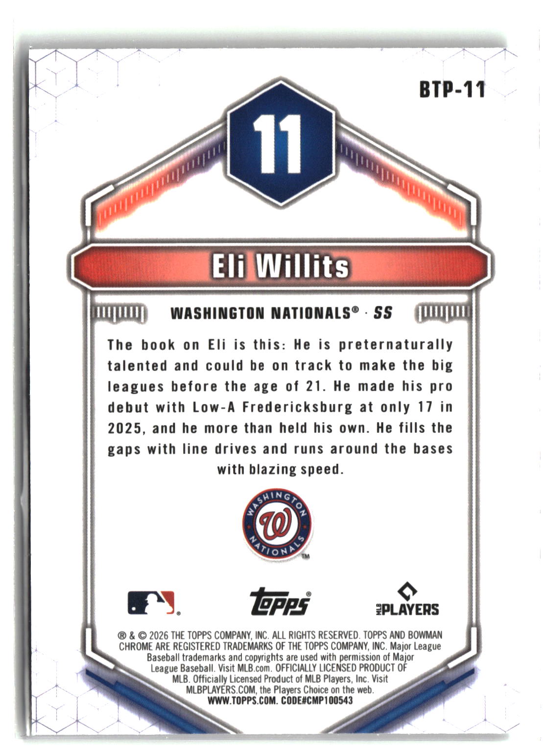 2026 Bowman #BTP-11 Eli Willits Bowman Scouts' Top 100-2