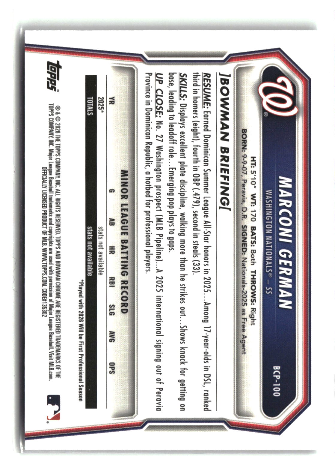2026 Bowman #BCP-100 Marconi German Chrome Prospects-2