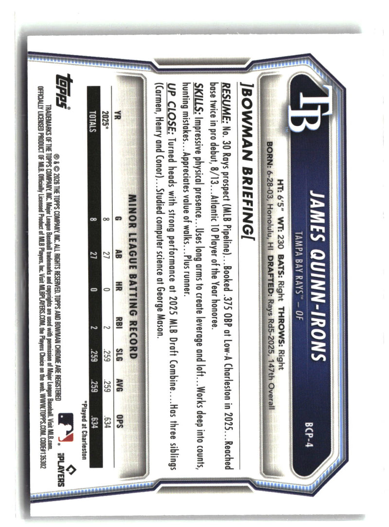 2026 Bowman #BCP-4 James Quinn-Irons Chrome Prospects X-Fractor-2